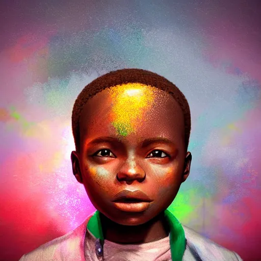 Image similar to portrait of a nigerian boy, james jean style, vfx art, unreal engine render, claymation style, colourful, volumetric light, digital painting, digital illustration, dramatic light,