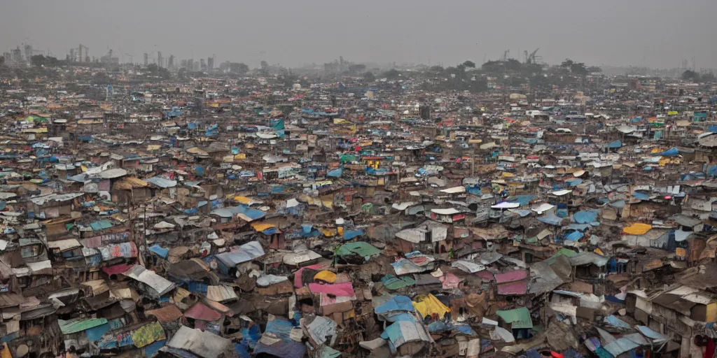 Prompt: AJEGUNLE SLUMS of Lagos inside african JESUS CHRIST about AESTHETICS surrounding large UFO within NEON rays of light,