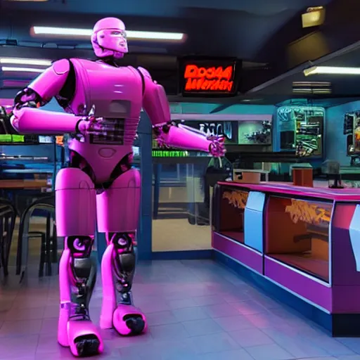 Prompt: robocop in mc donalds, synthwave style