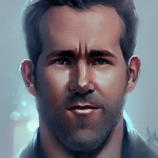 Image similar to “ portrait of ryan reynolds by greg rutkowski, young, attractive, highly detailed portrait, scifi, digital painting, artstation, concept art, smooth, sharp foccus ilustration, artstation hq ”