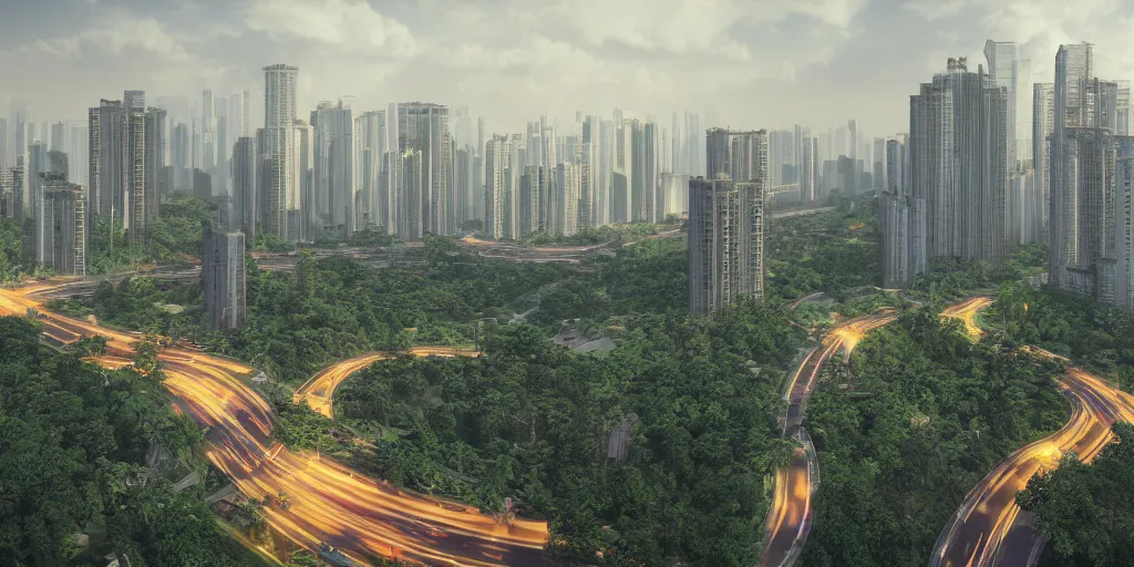 Image similar to Guangzhou city in forest, digital art, unreal engine 5, high resolution, 4k, realistic