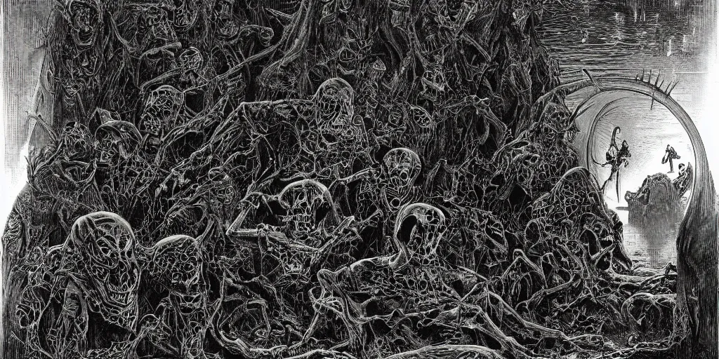 Prompt: monsters lurking in the shadows of the catacomb | fantasy | virgil finlay |