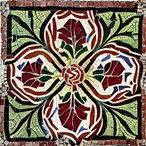 Prompt: a beautiful roman mosaic of a fractal rose, circa 1 0 0 ad, rome