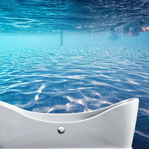 Image similar to photo of a bathtub with the surface of water visible in it. the whole scene is underwater