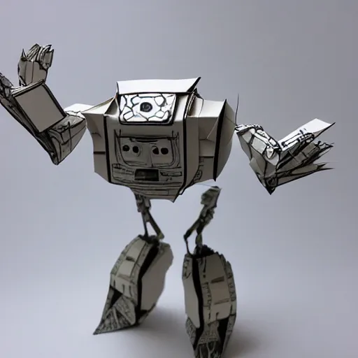 Image similar to a cute origami robot, incredibly detailed, textured paper, beautiful paper sculpture, akira yoshizawa