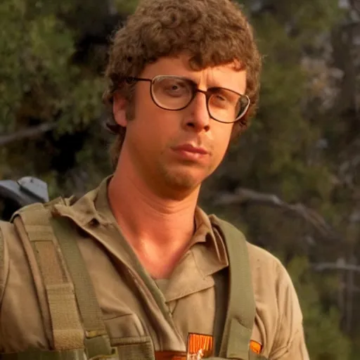 Image similar to napolean dynamite as rambo, cinematic shot, 4 k