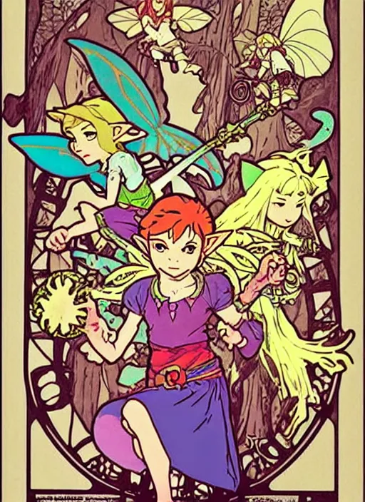 Image similar to great fairies, from the legend of zelda!! portrait illustration, pop art, splash painting, art by geof darrow, ashley wood, alphonse mucha, makoto shinkai