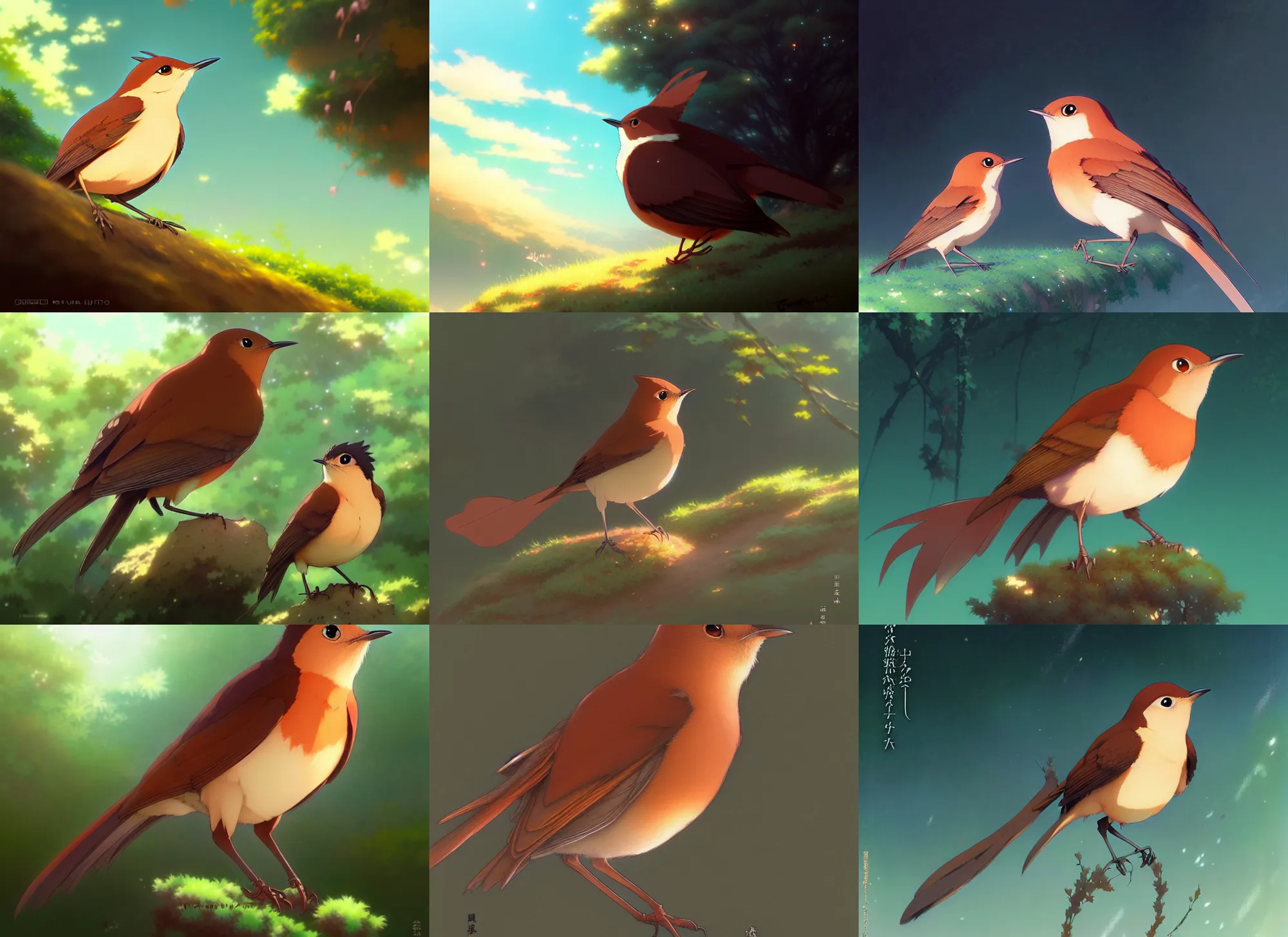 Prompt: a rufous nightingale anime style painted by greg rutkowski makoto shinkai takashi takeuchi studio ghibli