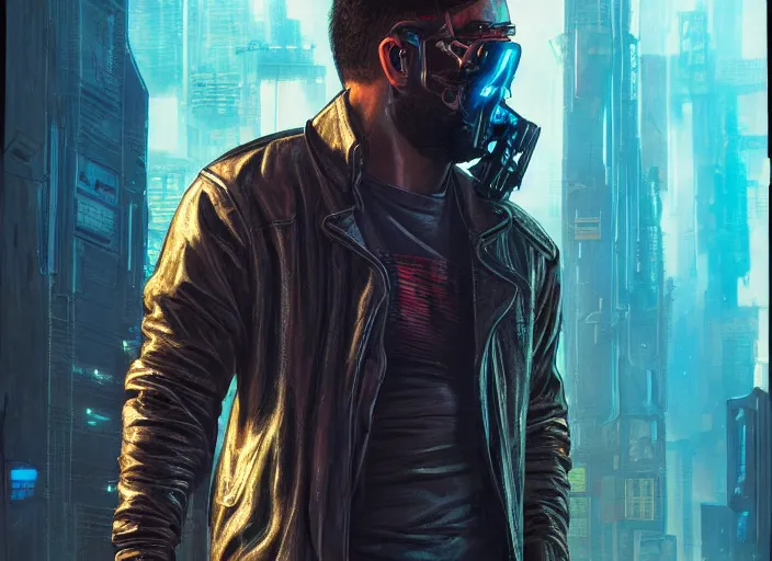 Prompt: cyberpunk bounty hunter ( blade runner 2 0 4 9, dystopian, cyberpunk 2 0 7 7 character design ). portrait by james gurney and laurie greasley, oil on canvas. cinematic, hyper realism, realistic proportions, dramatic lighting, high detail 4 k