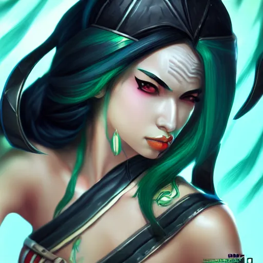 Image similar to Portrait of Akali from league of legends, mystery, highly detailed, luxurious vibe, smoke, artstation, trending on ArtStation, by smile _zPRO