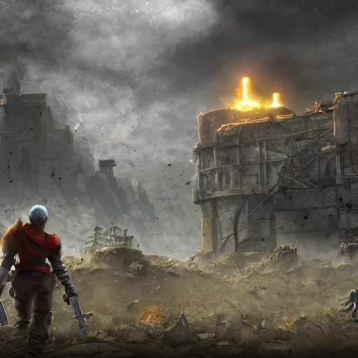 Image similar to live action post - apocalyptic super mario, berserk, unreal engine render, artstation, digital painting,