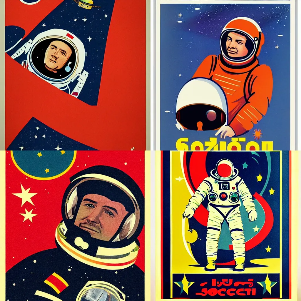Prompt: soviet style poster of a cosmonaut in space