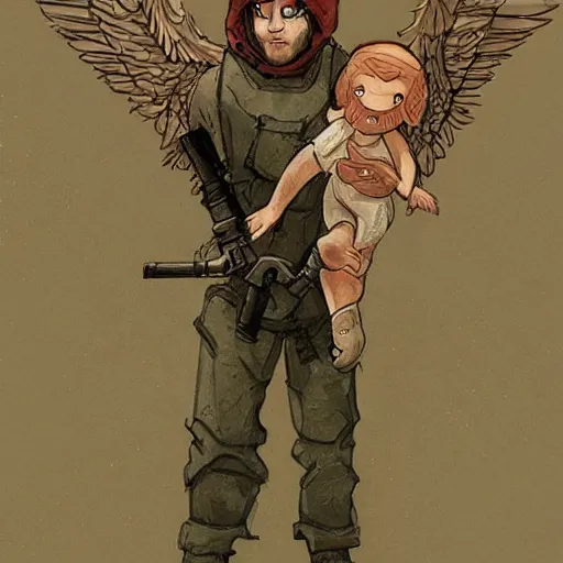 Image similar to guardian angel protecting child by Boris Groh trending on ArtStation