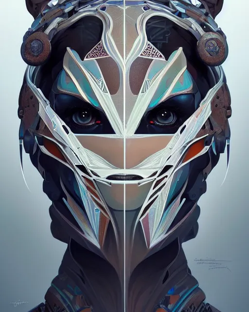 Image similar to symmetry!! portrait of a machine from horizon zero dawn, machine face, intricate, elegant, highly detailed, digital painting, artstation, concept art, smooth, sharp focus, illustration, art by artgerm and greg rutkowski and alphonse mucha, 8 k