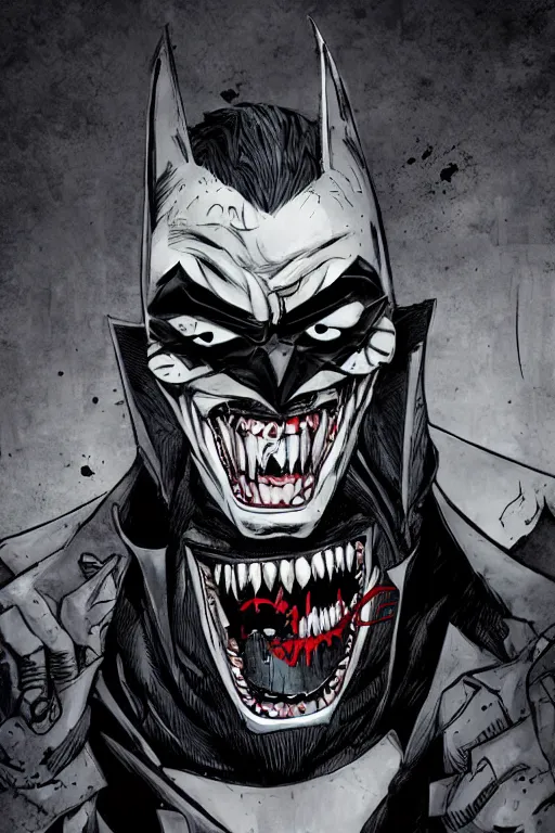 Image similar to the batman who laughs, comic strip style, dynamic lighting, fantasy concept art, trending on art station, stunning visuals, creative, cinematic, portrait, ultra detailed