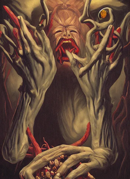 Prompt: twin peaks poster art, of the wendigo demon feeds on david bowie, by michael whelan, rossetti bouguereau, artgerm, retro, nostalgic, old fashioned