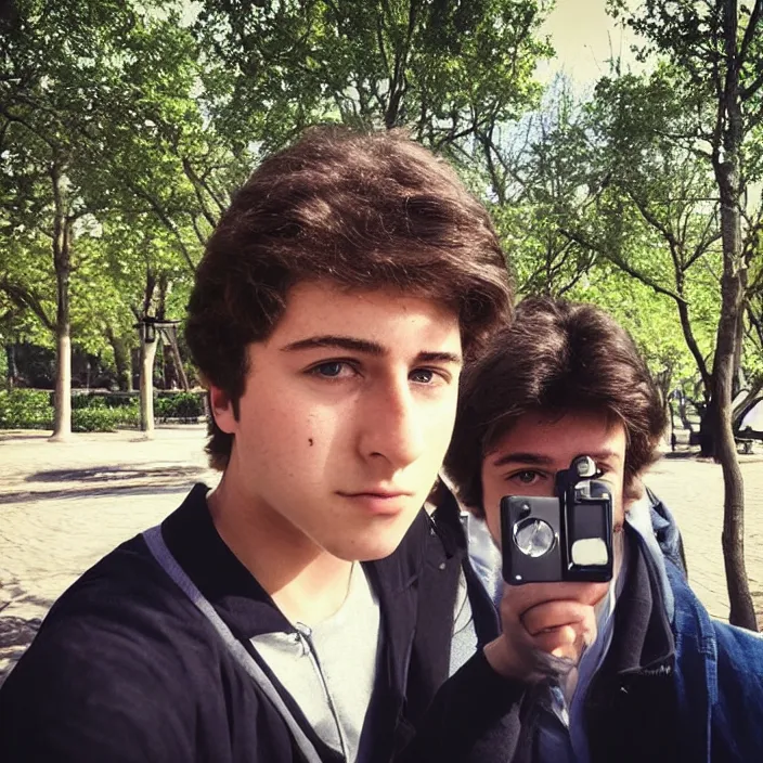 Image similar to modern color fine details iphone 12 Pro selfie photograph of a young 20 year old Dustin Hoffman at 20 years old taking a selfie in a park on an iPhone 12 Pro, 20 year old Bill Murray, modern HD cell phone photograph in color, instagram,