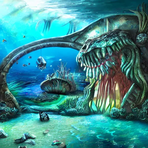 Image similar to underwater alien playground, photorealistic, detailed