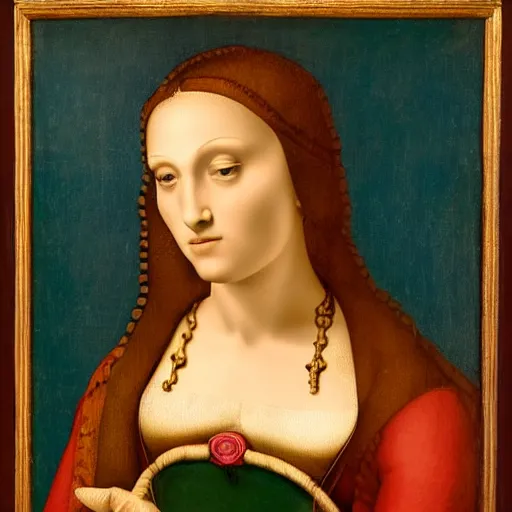 Image similar to a portrait of madonna, art by leonardo da vinci