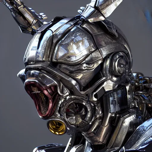 Image similar to Ultra-detailed cinematic render of a mecha cyborg face, cyborg eyes, metalic reflection, full body, unreal engine, dragon armor, intricate, octane render, high quality, ornate gems, 8k, by takeshi yoshida, volumetric lighting, person centered composition, trending on art station