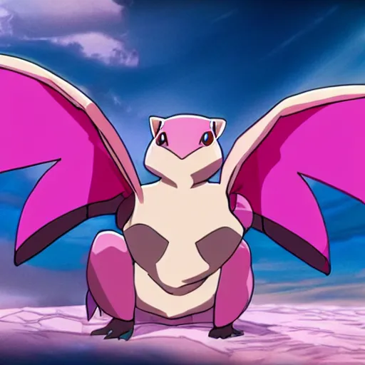 Image similar to ( ( ( pink armadillo with wings ) ) ), anime pokemon