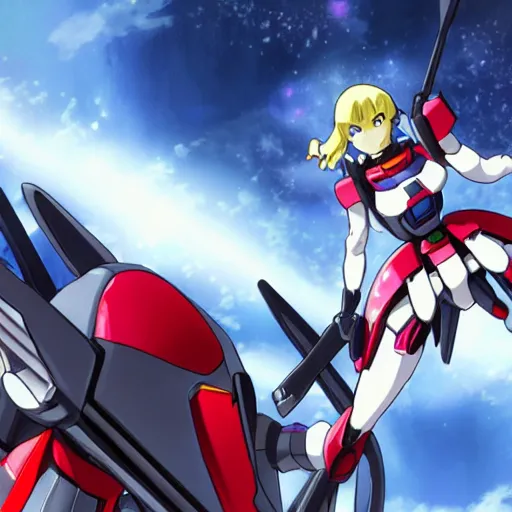 Prompt: girl driving a gundam in battle,anime,highly detailed