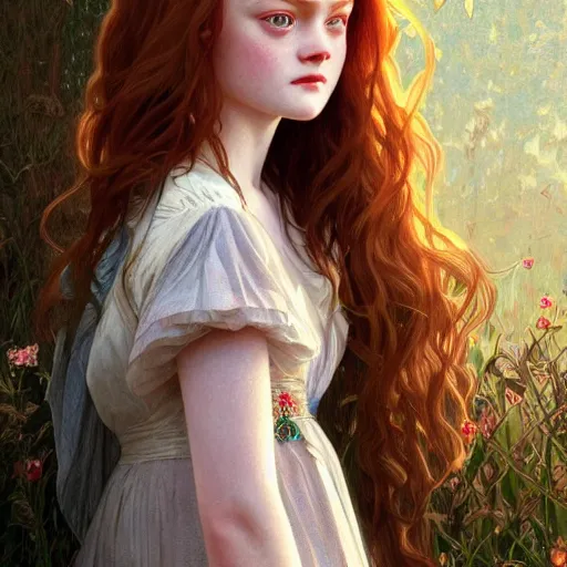 Prompt: beautiful natural Sadie Sink' intricate, elegant, highly detailed, digital painting, artstation, concept art, smooth, sharp focus, illustration, art by artgerm and greg rutkowski and alphonse mucha and loish and WLOP