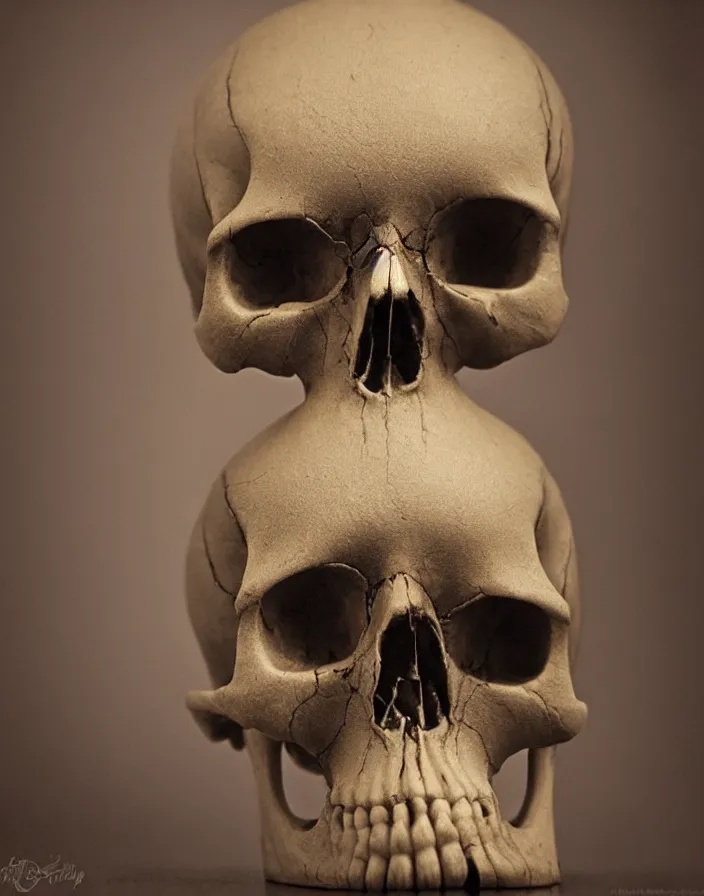 Image similar to child skull deformed due to radiation by bill ellis, ultra realistic, super detailed, mysterious lighting