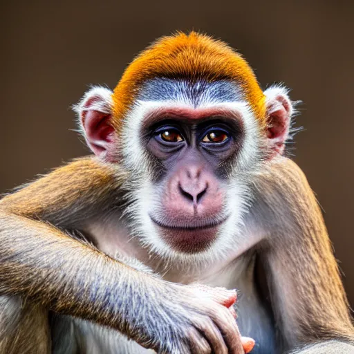 Image similar to A guy with a monkey head, human monkey hybrid, (EOS 5DS R, ISO100, f/8, 1/125, 84mm, postprocessed, crisp face, facial features)