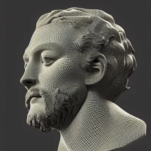 Prompt: renaissance statue head in a bright neon ring, 3 d render, ray tracing, hyper - realistic, hyper detailed, 8 k resolution, sharp focus