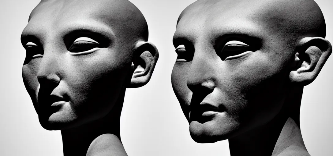 Image similar to symmetry!! full beautiful female porcelain sphinx body sculpture by daniel arsham and raoul marks, intricate, elegant, highly detailed, digital painting, artstation, smooth, sharp focus, all black features on a black background, delicate facial features, golden ratio composition, interconnected, liquid composition, conceptual sculpture, global lighting