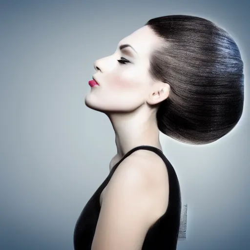 Image similar to beautiful elegant woman seen in profile, from the side, haloed by an explosion of microsoft excel chart lines and graphs by rik oostenbroek, simple contrasted color, white background