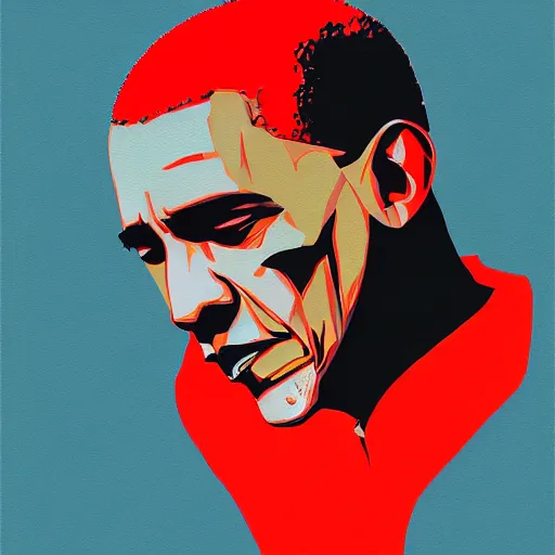 Image similar to Obama as Batman, painted by Conrad Roset