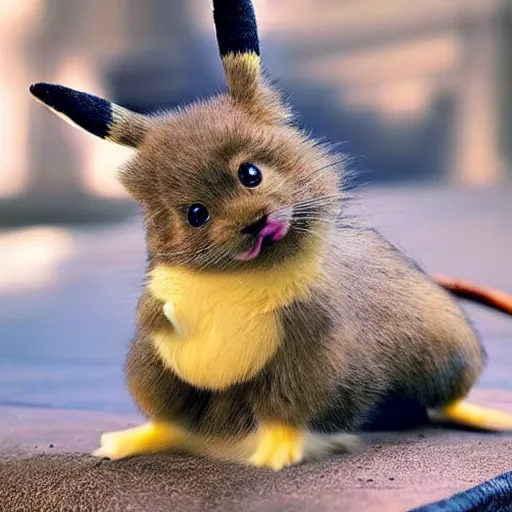 Image similar to a stunning photograph of a pikachu in real life, 8 k hd, incredibly detailed, hd fur, cute mouse pokemon, sent from my iphone