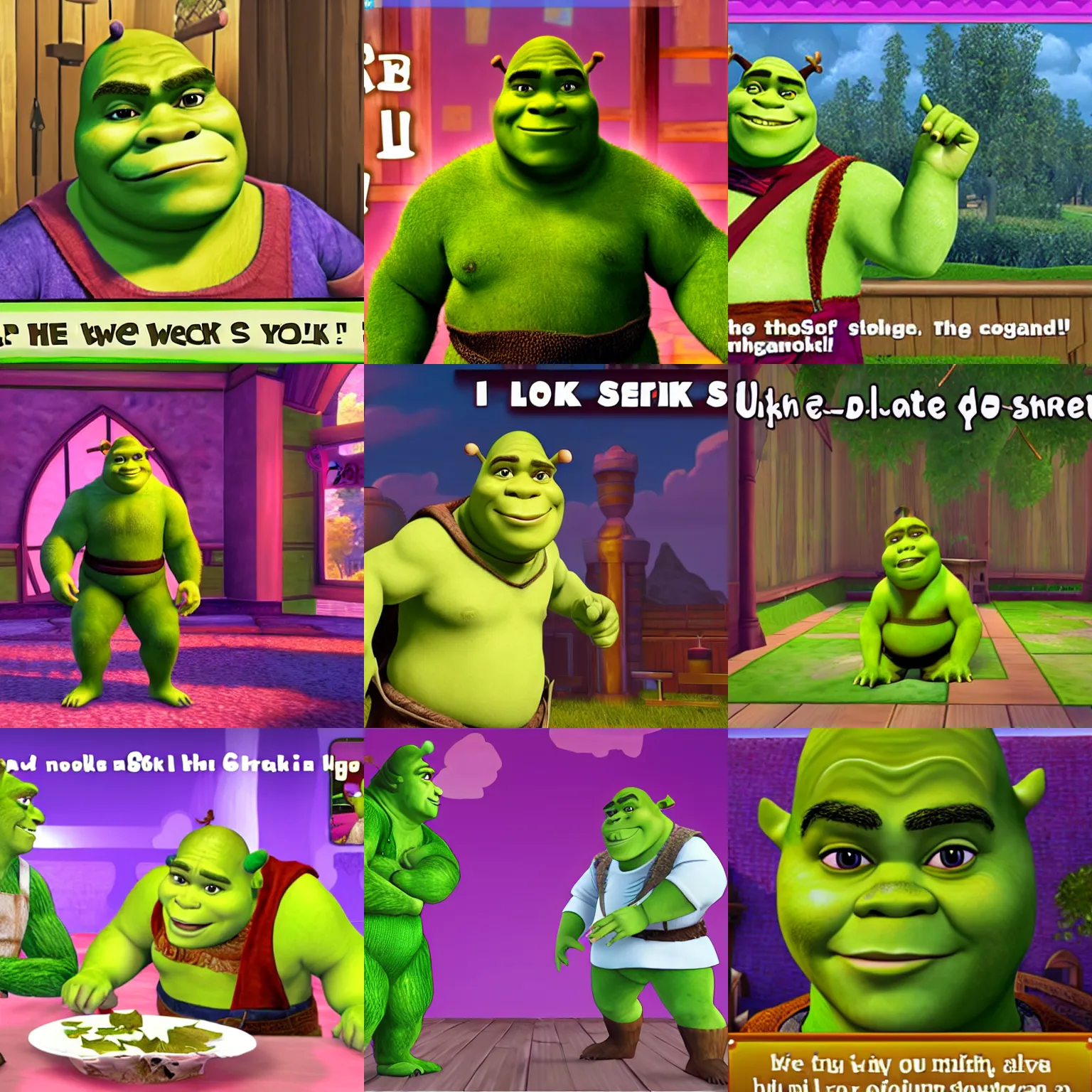 Prompt: screenshot of Shrek in Doki Doki literature club