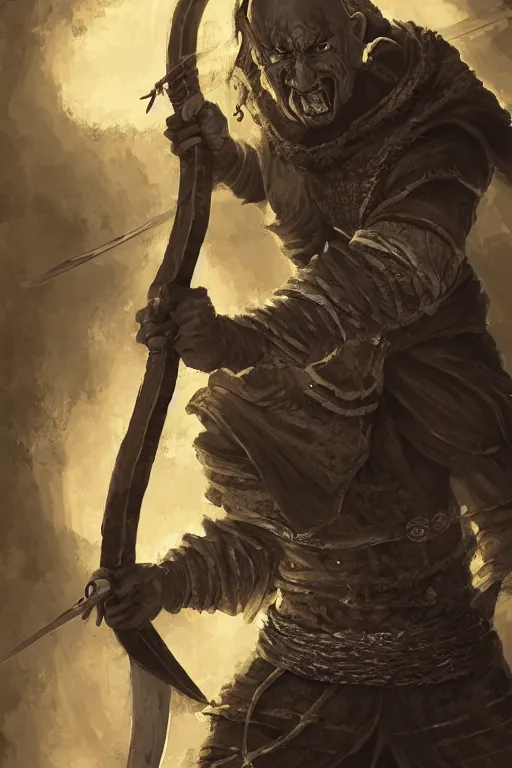 Image similar to a thin and wiry orc kensai monk wielding a broadsword, d&d, fantasy art, ravenloft, 8k, highly detailed digital art, by stephan koidl