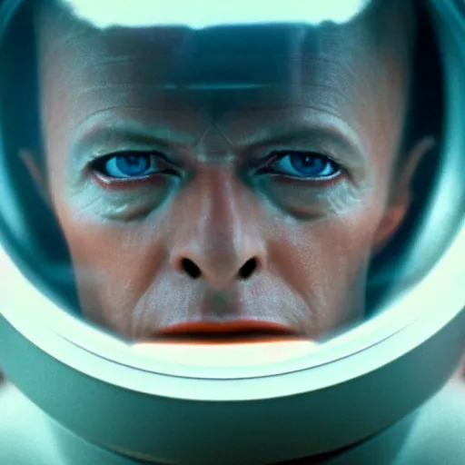 Image similar to film still of David Bowie as David Bowman in 2001 a space odyssey, 4k