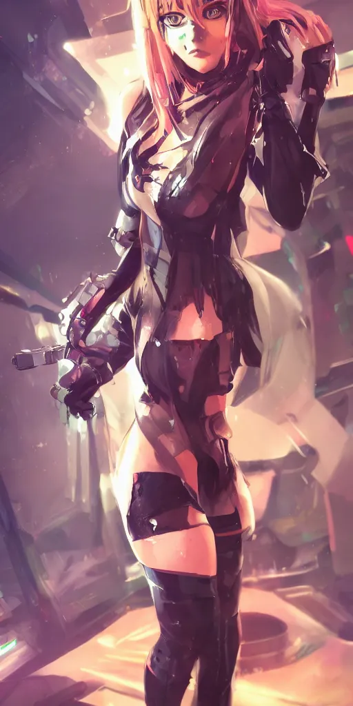 Prompt: fullbody portrait of a beautiful girl dressed in cyberpunk style by riot games, anime style, masterpiece, award - winning, artstation, pixiv