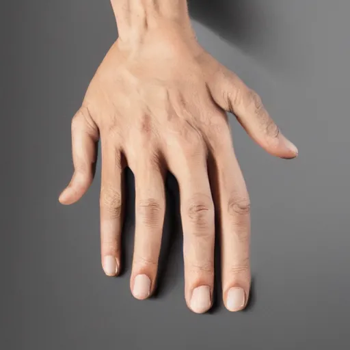 Prompt: photorealistic human hands, studio lighting, product photography