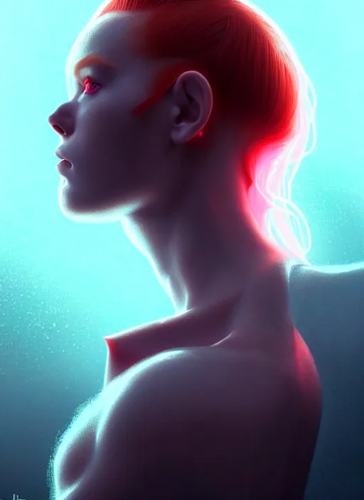 Image similar to an extremely beautiful redhead scandinavian female humanoid with freckled cheeks, cyber neon lighting, by loish, d & d, fantasy, futurism, cyberpunk fashion clothes, elegant profile posing, perfect anatomy, hyper photorealistic, digital photography, artstation, pinterest, concept art, art by pascal blanche and greg rutkowski,