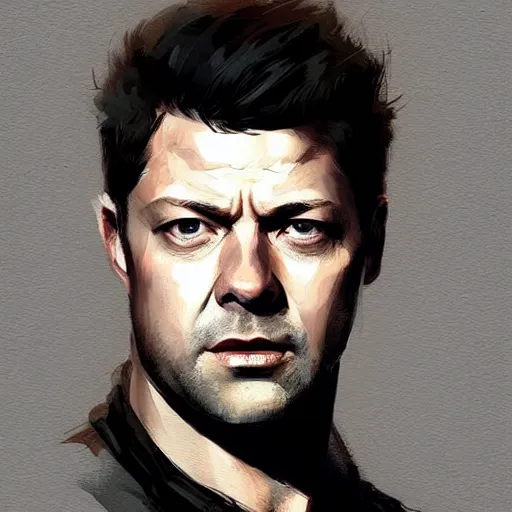 Image similar to “ portrait of misha collins by greg rutkowski, young, attractive, highly detailed portrait, scifi, digital painting, artstation, concept art, smooth, sharp foccus ilustration, artstation hq ”