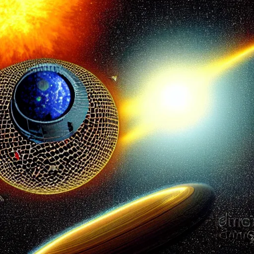 Prompt: a dyson sphere floating in deep space, by david jefferis