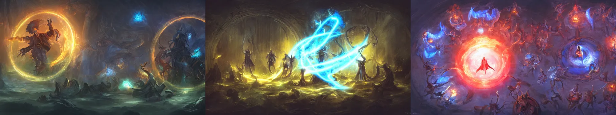 Prompt: mages in circle, summoning from the evil realm, lighting, flux. fantasy, digital painting, hd, detailed.