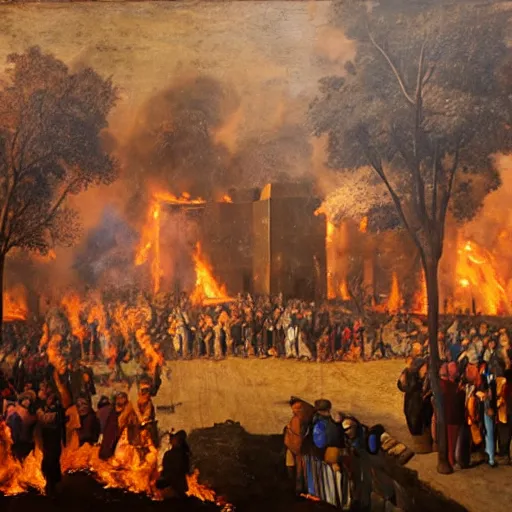 Image similar to the burning of the third precinct in Minneapolis, a Renaissance painting