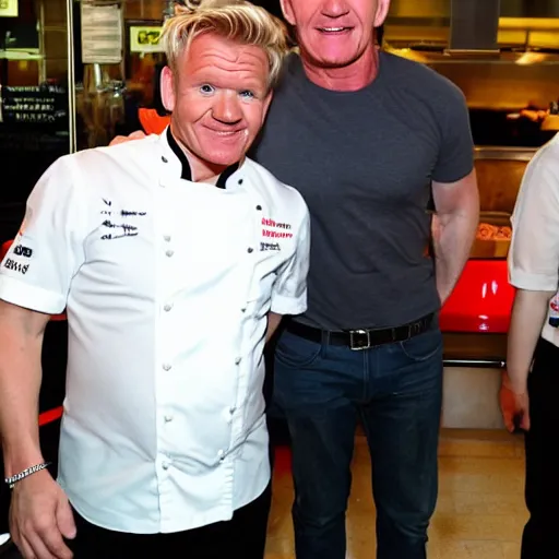 Image similar to gordon ramsay very happy to be at mcdonalds