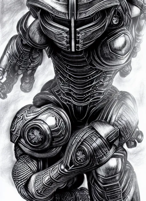 Image similar to dark samus, kentaro miura, hyperrealism, intricate detailed