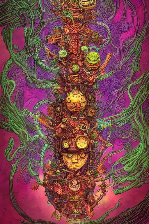 Image similar to creature sushi roots cactus elemental flush of force nature micro world fluo light deepdream a wild amazing steampunk baroque ancient alien creature, intricate detail, colorful digital painting that looks like it is from borderlands and by feng zhu and loish and laurie greasley, victo ngai, andreas rocha, john harris