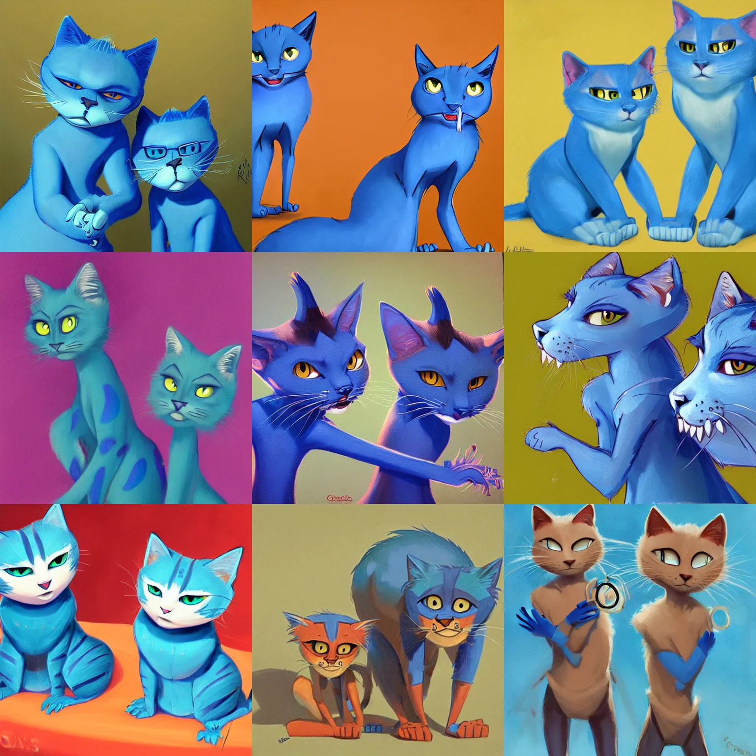 Prompt: painting by cory loftis of a pair of blue cats