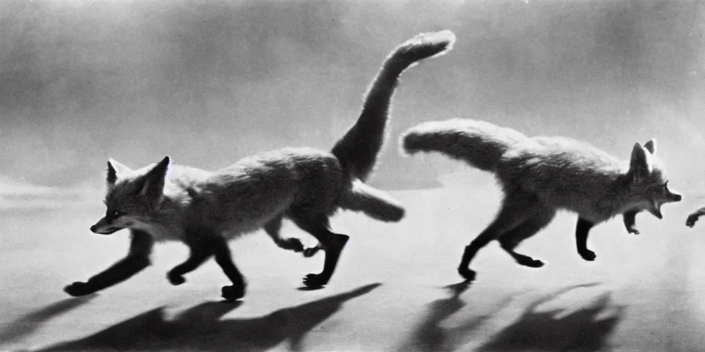 Prompt: anthropomorphic fox being chased, 1 9 3 0 s film still, ladislas starevich