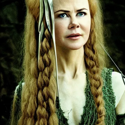 Prompt: half length portrait 7 0 mm photo from “ lord of the rings ” of nicole kidman as a young female elf sorceress, photo by philip - daniel ducasse and yasuhiro wakabayashi and jody rogac and roger deakins